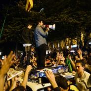 Jordi Cuixart and Jordi Sànchez speaking to the demonstrators on September 20 (Roser Vilallonga)