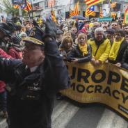 Leading the demonstration in Brussels (Joan Castro i Folch)